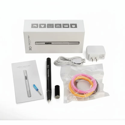 Contenu coffret Stylo 3D Pro Plus : stylo, adaptateur, câble USB, filaments, manuel